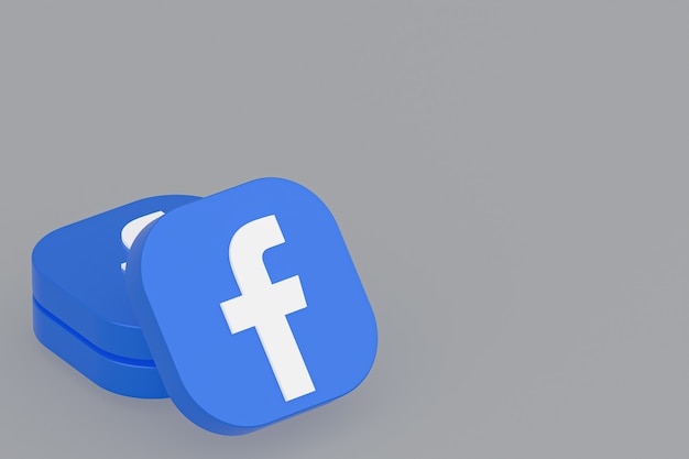 Representación 3d del logotipo de la aplicación de Facebook sobre fondo gris