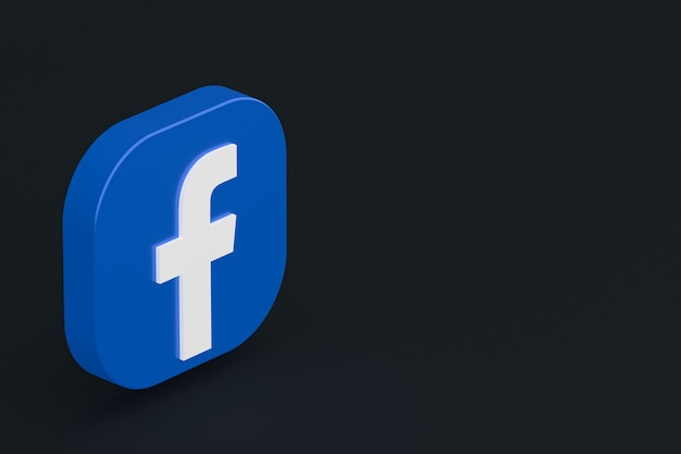 Representación 3d del logotipo de la aplicación de Facebook sobre fondo negro