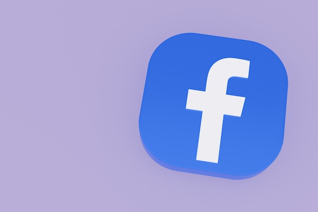 Foto representación 3d del logotipo de la aplicación de facebook sobre fondo púrpura