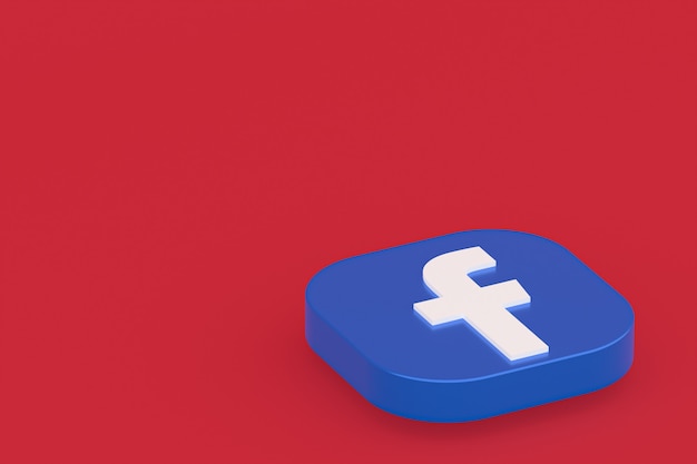 Representación 3d del logotipo de la aplicación de Facebook sobre fondo rojo