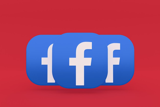 Representación 3d del logotipo de la aplicación de Facebook sobre fondo rojo