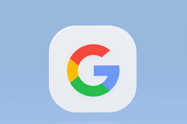 Foto representación 3d del logotipo de la aplicación de google sobre fondo azul