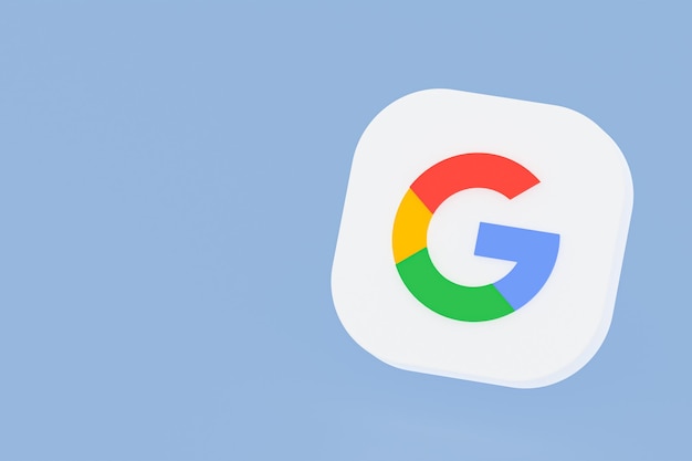 Representación 3d del logotipo de la aplicación de Google sobre fondo azul