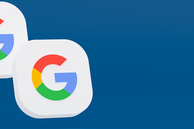 Representación 3d del logotipo de la aplicación de Google sobre fondo azul