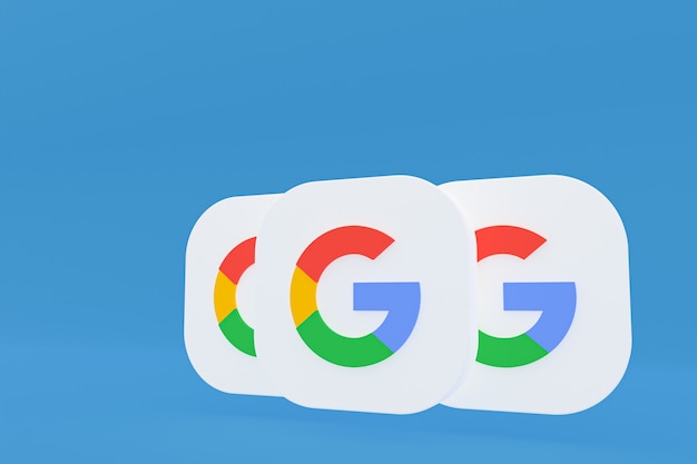 Representación 3d del logotipo de la aplicación de Google sobre fondo azul