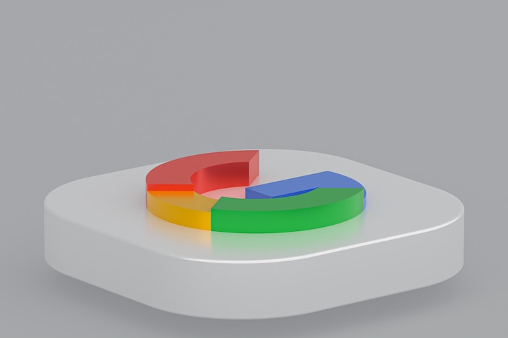 Foto representación 3d del logotipo de la aplicación de google sobre fondo gris