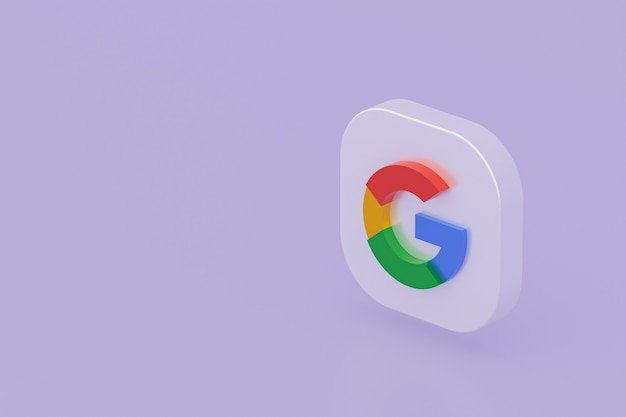 Representación 3d del logotipo de la aplicación de Google sobre fondo púrpura