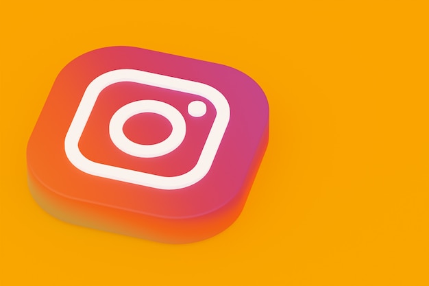 Representación 3d del logotipo de la aplicación de instagram sobre fondo amarillo