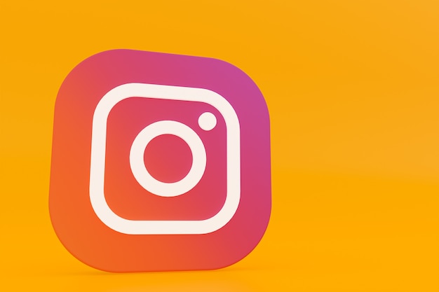 Representación 3d del logotipo de la aplicación de instagram sobre fondo amarillo