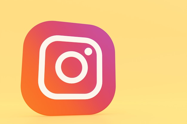 Representación 3d del logotipo de la aplicación de instagram sobre fondo amarillo