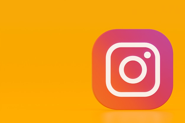 Representación 3d del logotipo de la aplicación de instagram sobre fondo amarillo