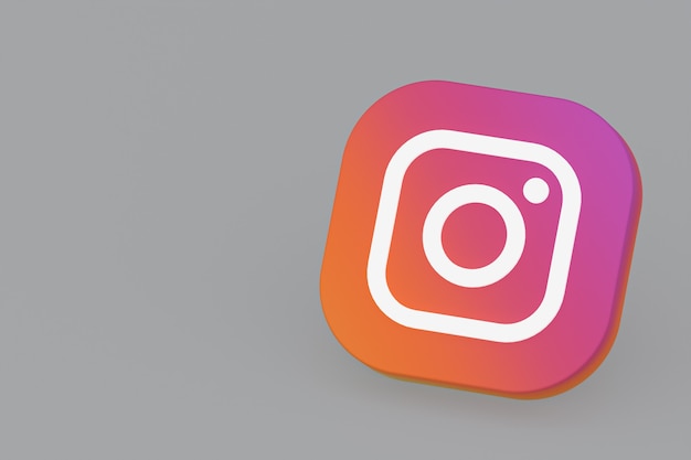 Representación 3d del logotipo de la aplicación de instagram sobre fondo gris