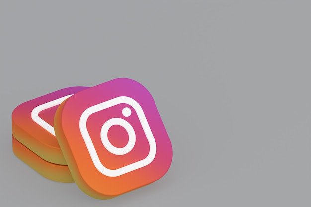 Representación 3d del logotipo de la aplicación de instagram sobre fondo gris