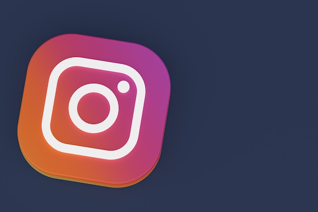 Representación 3d del logotipo de la aplicación de Instagram sobre fondo negro