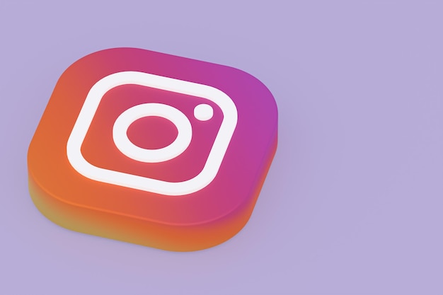 Representación 3d del logotipo de la aplicación de Instagram sobre fondo púrpura