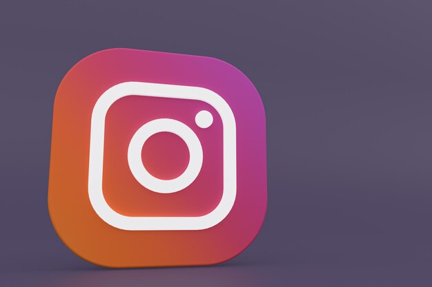 Representación 3d del logotipo de la aplicación de Instagram sobre fondo púrpura