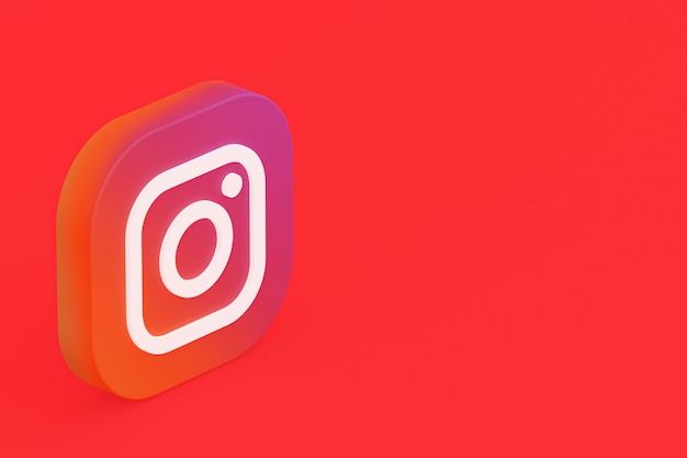 Foto representación 3d del logotipo de la aplicación de instagram sobre fondo rojo