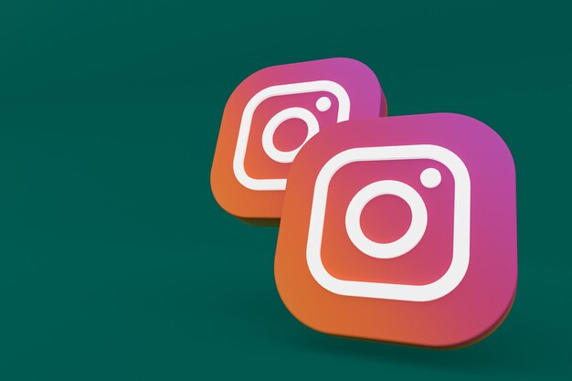 Representación 3d del logotipo de la aplicación de instagram sobre fondo verde