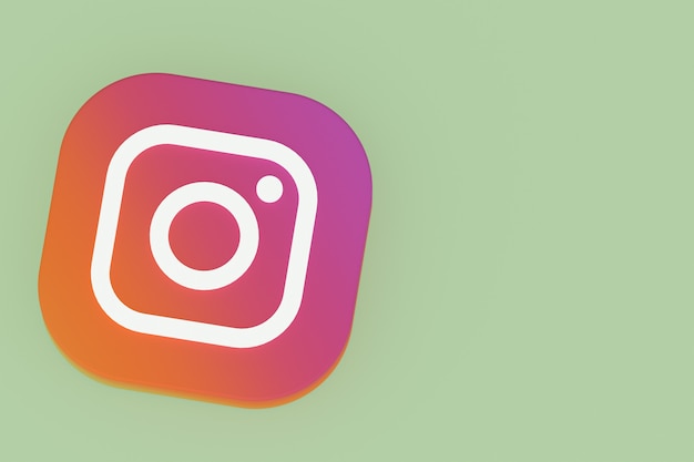 Representación 3d del logotipo de la aplicación de instagram sobre fondo verde