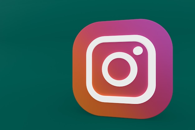 Representación 3d del logotipo de la aplicación de instagram sobre fondo verde