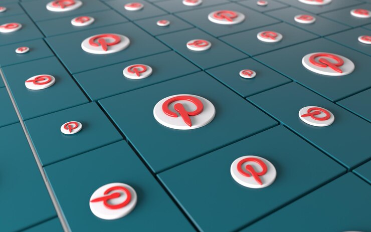 Representación 3d del logotipo de la aplicación de Pinterest sobre fondo azul