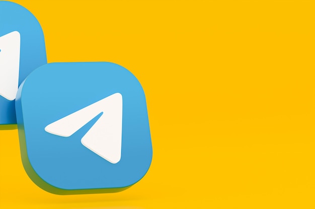 Representación 3d del logotipo de la aplicación Telegram sobre fondo amarillo