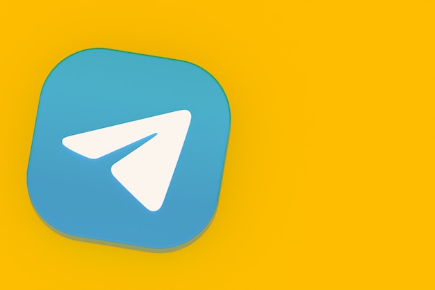 Representación 3d del logotipo de la aplicación Telegram sobre fondo amarillo