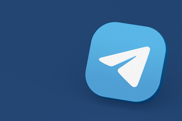 Representación 3d del logotipo de la aplicación de Telegram sobre fondo azul