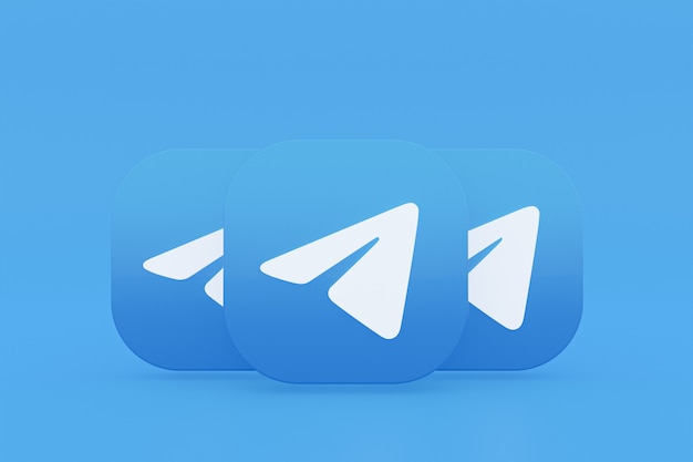 Representación 3d del logotipo de la aplicación de Telegram sobre fondo azul