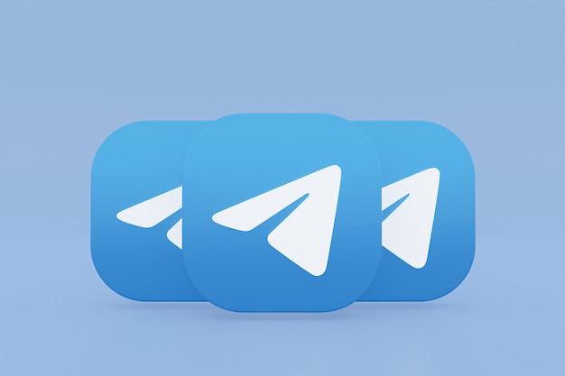 Representación 3d del logotipo de la aplicación de Telegram sobre fondo azul
