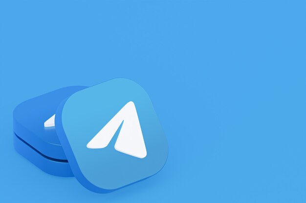 Representación 3d del logotipo de la aplicación de Telegram sobre fondo azul