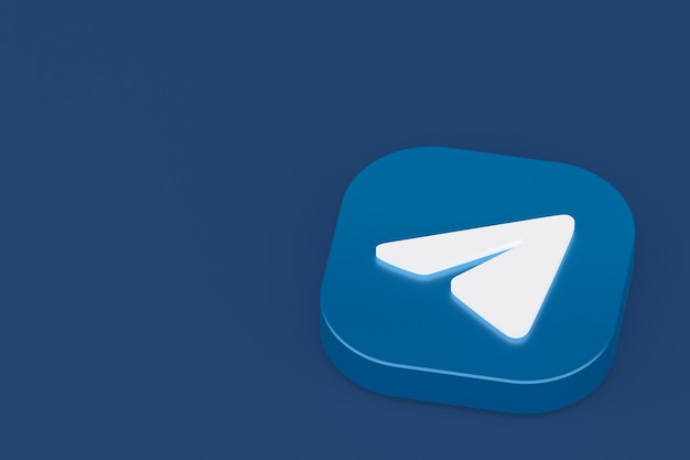 Representación 3d del logotipo de la aplicación de Telegram sobre fondo azul