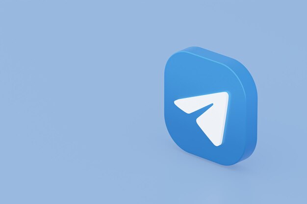 Representación 3d del logotipo de la aplicación Telegram sobre fondo azul