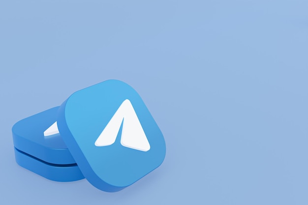 Representación 3d del logotipo de la aplicación Telegram sobre fondo azul