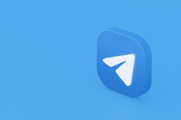 Representación 3d del logotipo de la aplicación de Telegram sobre fondo azul