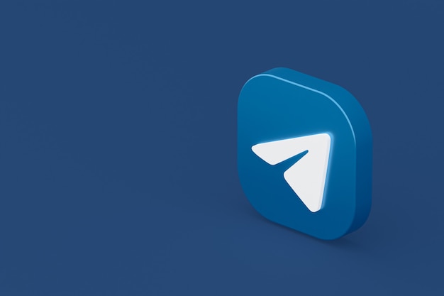 Representación 3d del logotipo de la aplicación de Telegram sobre fondo azul