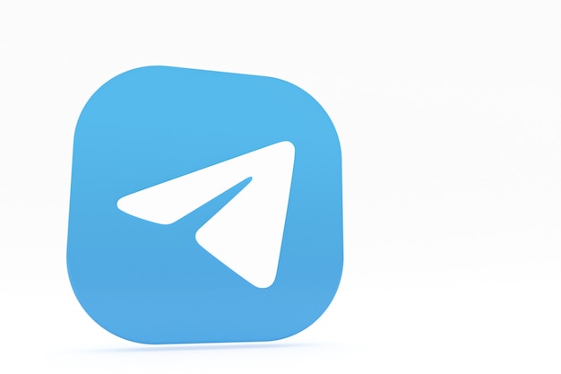 Representación 3d del logotipo de la aplicación de Telegram sobre fondo blanco