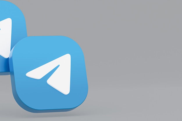 Representación 3d del logotipo de la aplicación de Telegram sobre fondo gris