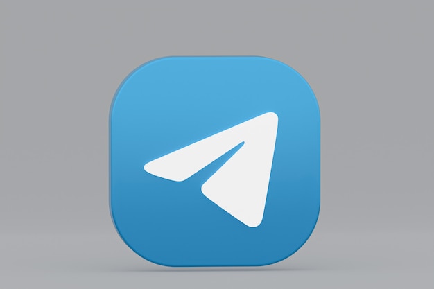 Representación 3d del logotipo de la aplicación de Telegram sobre fondo gris