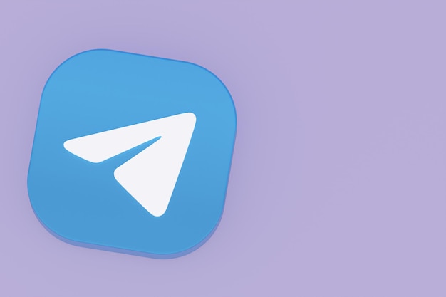 Representación 3d del logotipo de la aplicación Telegram sobre fondo púrpura