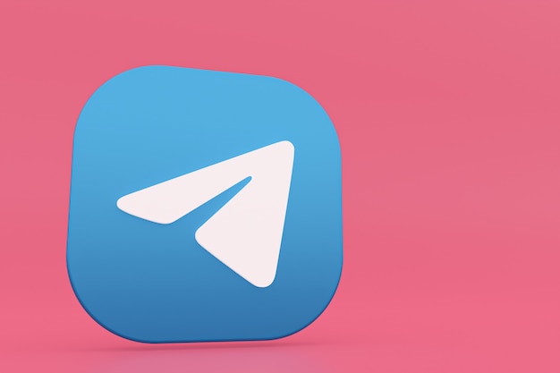 Representación 3d del logotipo de la aplicación de Telegram sobre fondo rosa