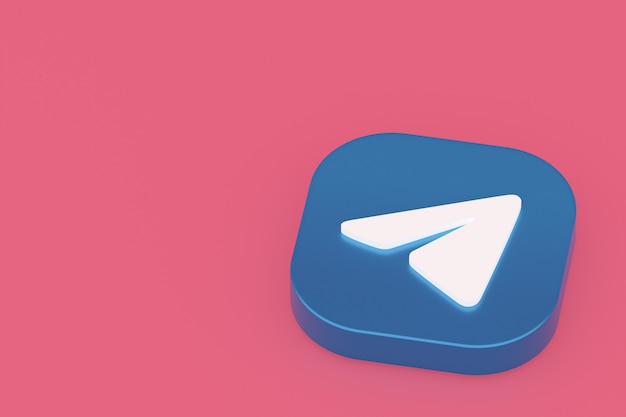 Representación 3d del logotipo de la aplicación de Telegram sobre fondo rosa