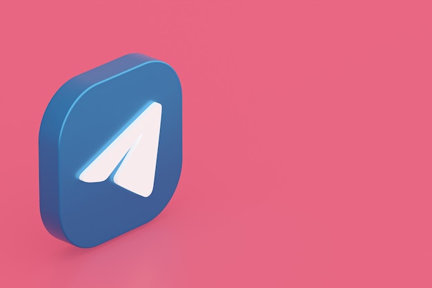 Representación 3d del logotipo de la aplicación de Telegram sobre fondo rosa