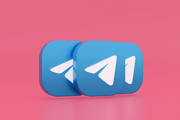 Representación 3d del logotipo de la aplicación de Telegram sobre fondo rosa