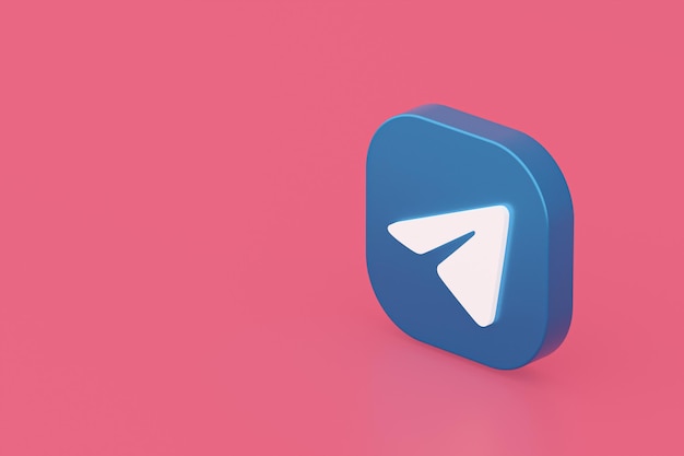 Representación 3d del logotipo de la aplicación Telegram sobre fondo rosa