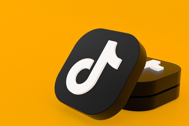 Representación 3d del logotipo de la aplicación Tiktok sobre fondo amarillo