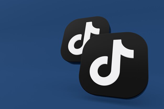 Representación 3d del logotipo de la aplicación Tiktok sobre fondo azul