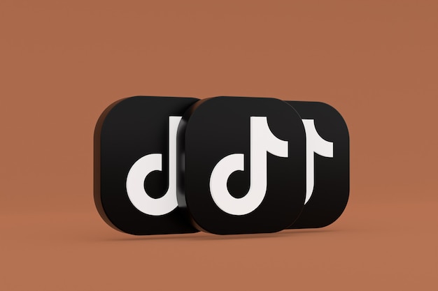 Representación 3d del logotipo de la aplicación Tiktok sobre fondo marrón