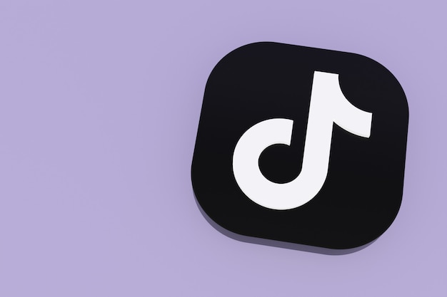 Representación 3d del logotipo de la aplicación Tiktok sobre fondo púrpura