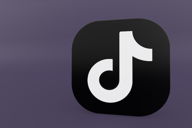 Foto representación 3d del logotipo de la aplicación tiktok sobre fondo púrpura